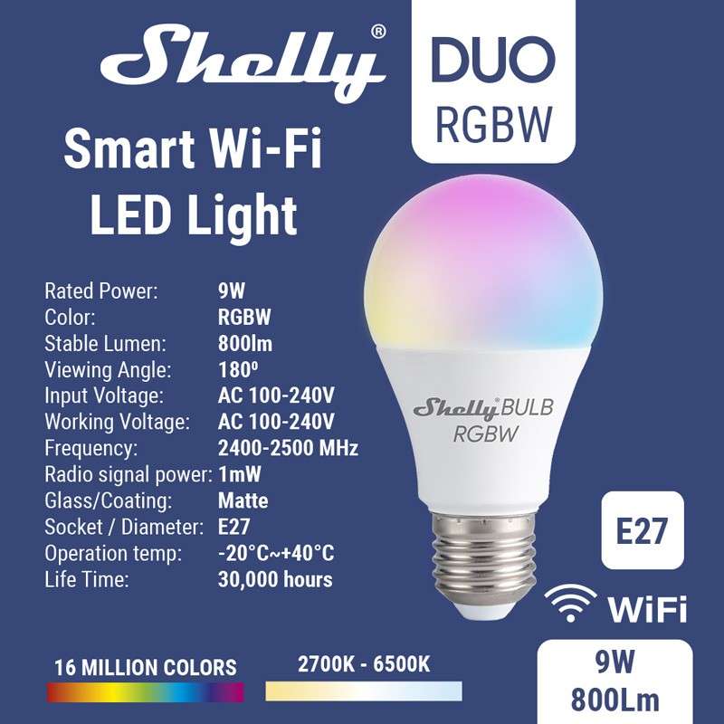 Shelly Duo Rgbw Bulb Led Smart Wifi E Dimmable