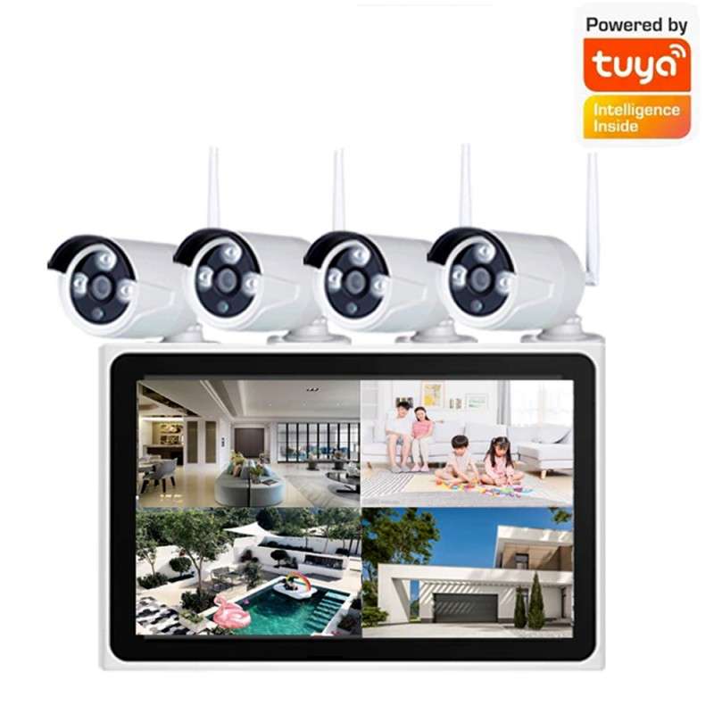 Ejercicio mañanero Humillar Transparentemente Kit de Video Vigilancia Tuya con 4 Cámaras WiFi y Monitor de 10"