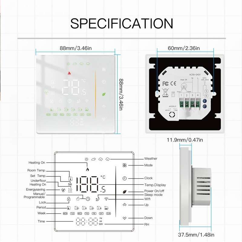 Beca Bac Aw Thermostat Domotique Wifi Intelligent Pour Ventilo Convecteur Deux Tubes