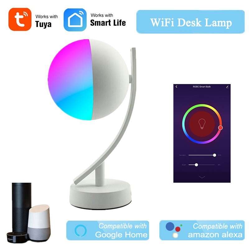  Ankee Lámpara de mesa inteligente de madera maciza con bombilla  LED inteligente WiFi y puerto de carga USB, lámpara de escritorio funciona  con Google Assistant o  Alexa : Herramientas y