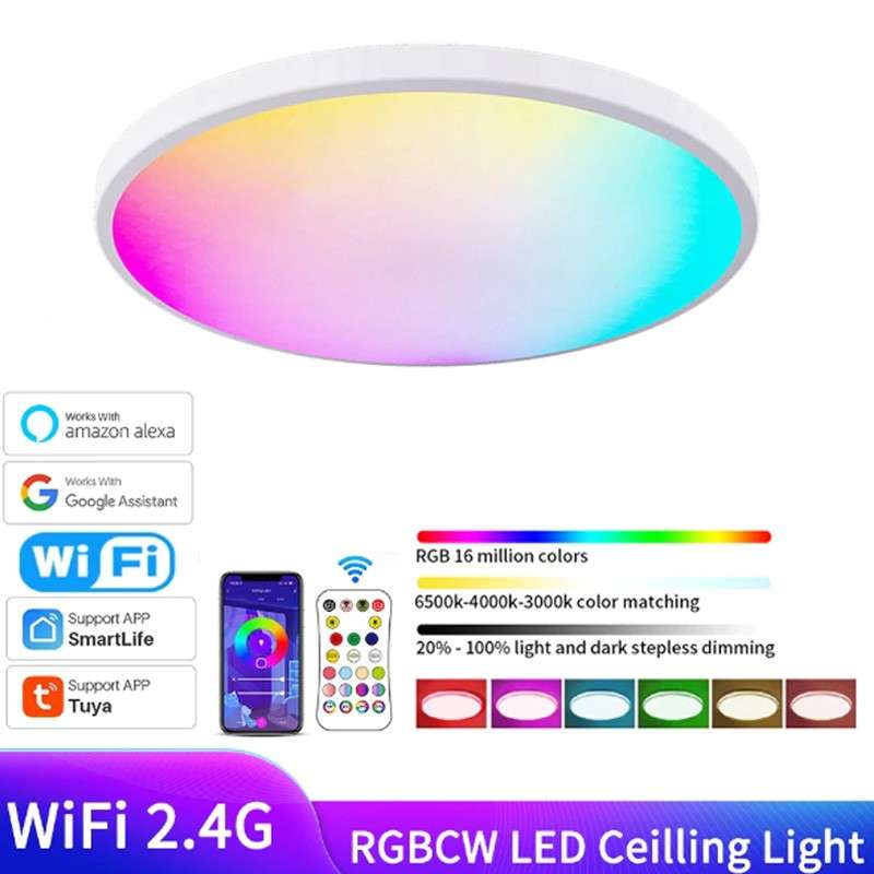 Plafonnier LED connecté WiFi App télécommande dimmable CCT RGB