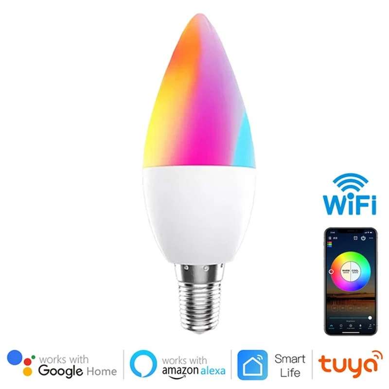 Tuya Smart Wifi LED Ampoule E14 Candle Light RGBCW