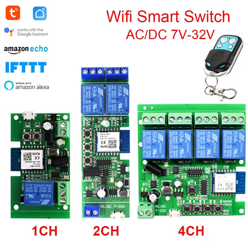 WiFi Switch Module - DC 5~12V, Wireless Remote Voice Automatic Controller  for Alexa/Google iPhone Android App - U.S. Solid
