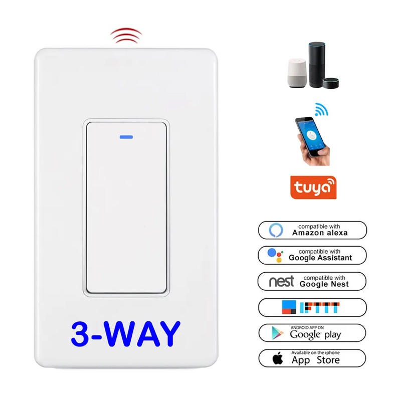 Tuya 3 vías 100-120V WiFi Smart Push Switch con botón físico