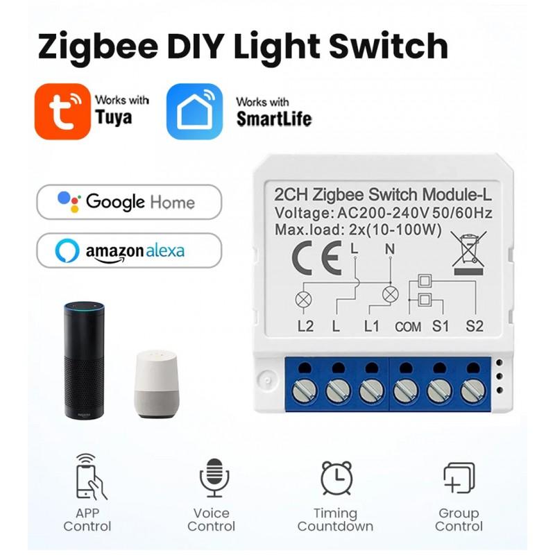NodOn Zigbee Interruptor de relé de 2 canales 2*3A SIN-4-2-20