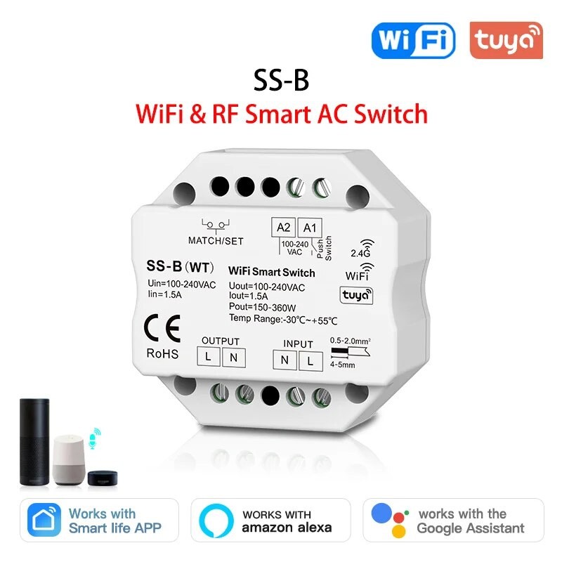 Tuya Switch per Luci Smart WiFi ed RF con AC Supporto Interruttori Push