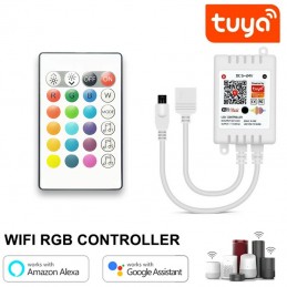 Controlador LED WiFi inteligente Tuya RGB+W con mando a distancia IR24