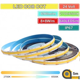 COB CCT LED Strip DC24V med 640 lysdioder per meter Vattentät 5 meter