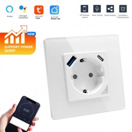 Enchufe de pared WiFi inteligente Tuya con salida USB y tipo C