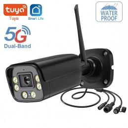 Cámara de vigilancia Tuya Bullet Smart WiFi de doble banda 2,4 G y 5 G, edición negra