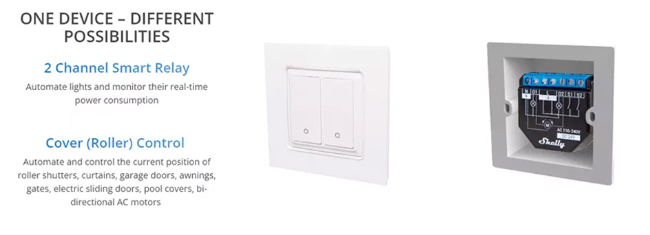 Shelly Plus 2PM Two-channel Wi-Fi switch for roller shutters
