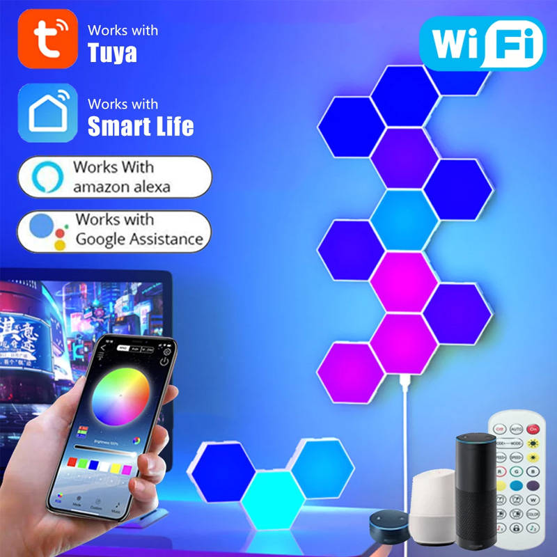 Tuya RGBIC Lampes modulaires hexagonales WiFi Smart LED décoratives