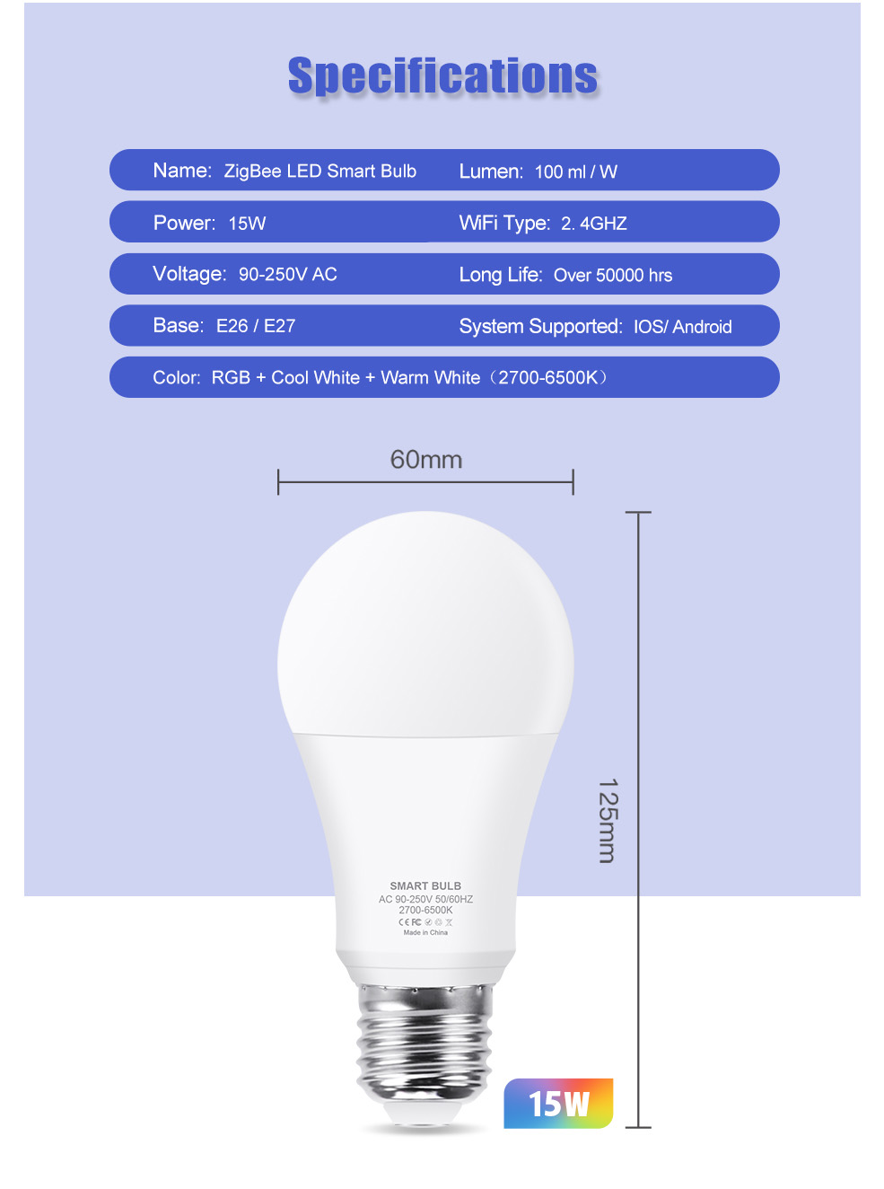 Lampadina LED GIRIER Tuya Smart E27, lampadina cambia colore