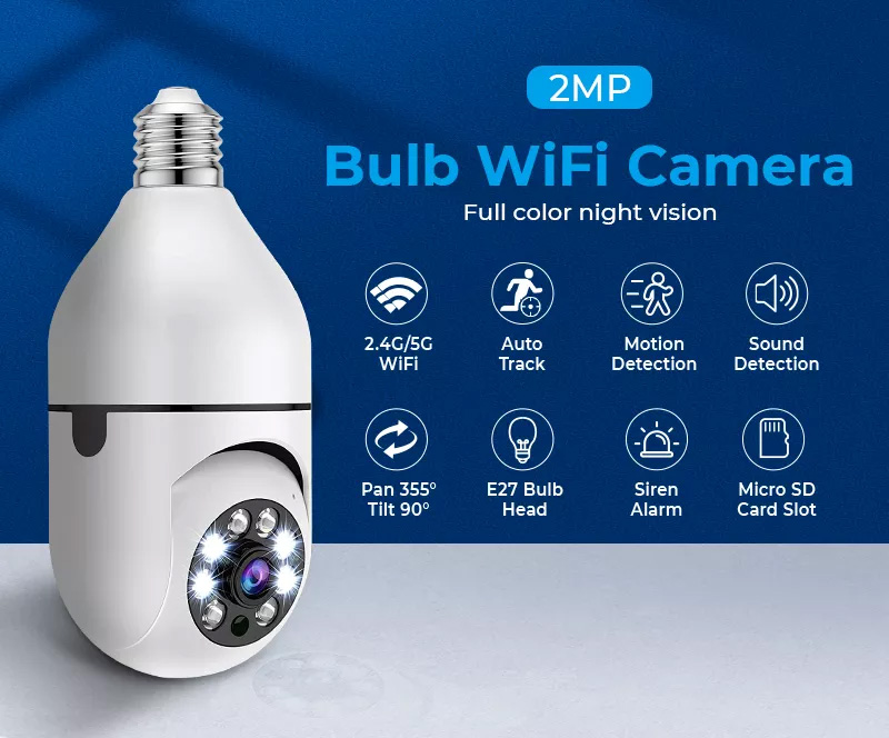 2K, caméra ampoule E27, WiFi, panoramique à 360 degrés, caméra IP de  surveillance sans fil intérieure 1080p, moniteur de sécurité domestique  intelligent, suivi Ai, vision nocturne en couleur, application CareCam Pro