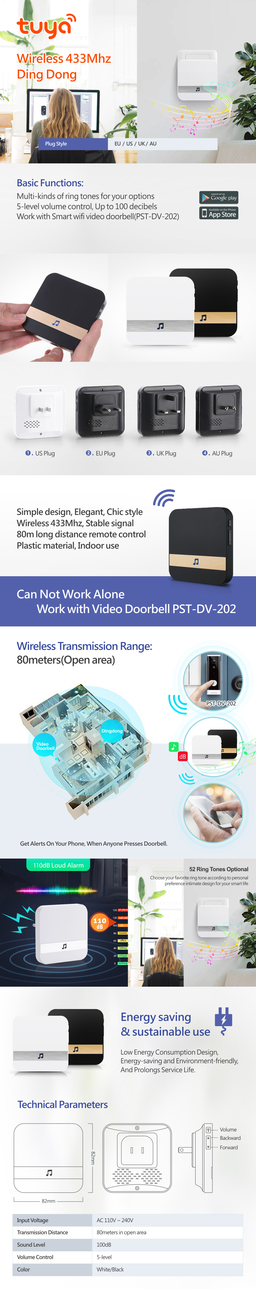 Timbres TUYA WiFi Video Timbre Smart Home Intercom Timbre De