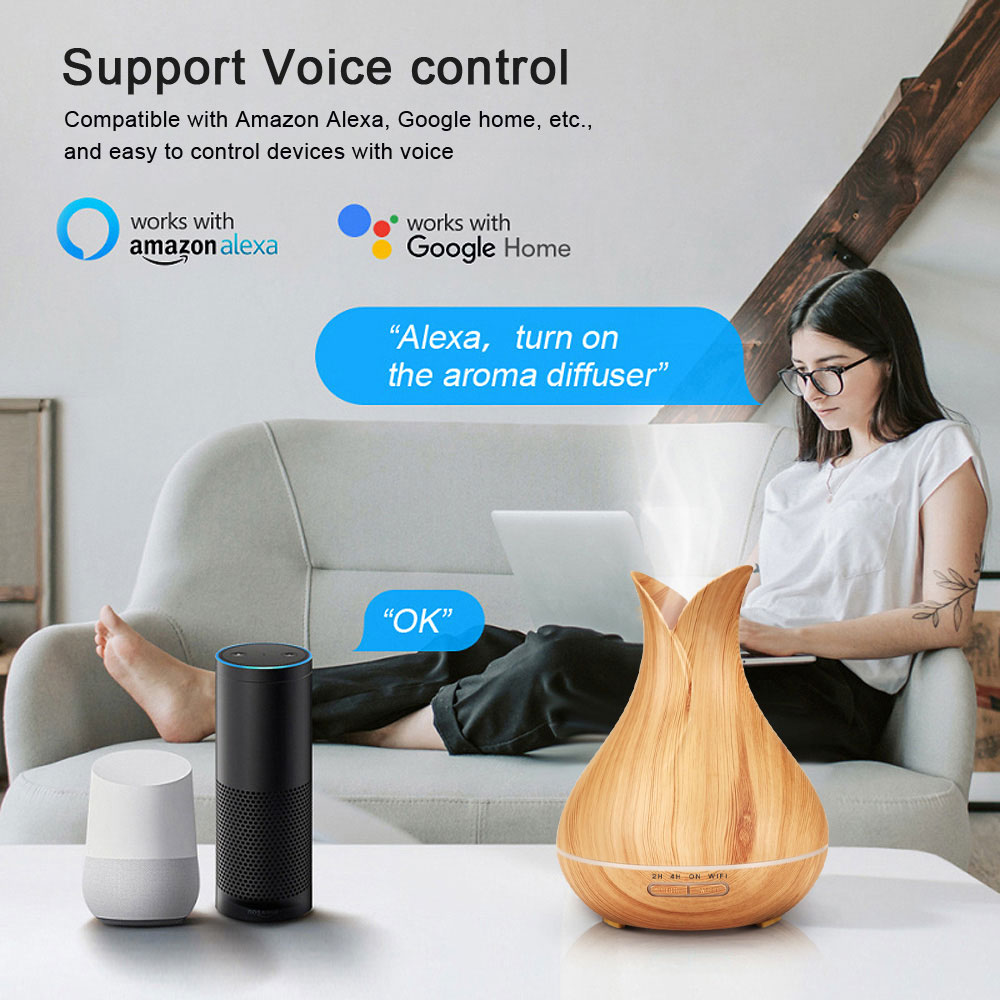 Difusor inalámbrico inteligente de aromaterapia de aceites esenciales,  compatible con Alexa y Google Home, aplicación de teléfono y control de  voz