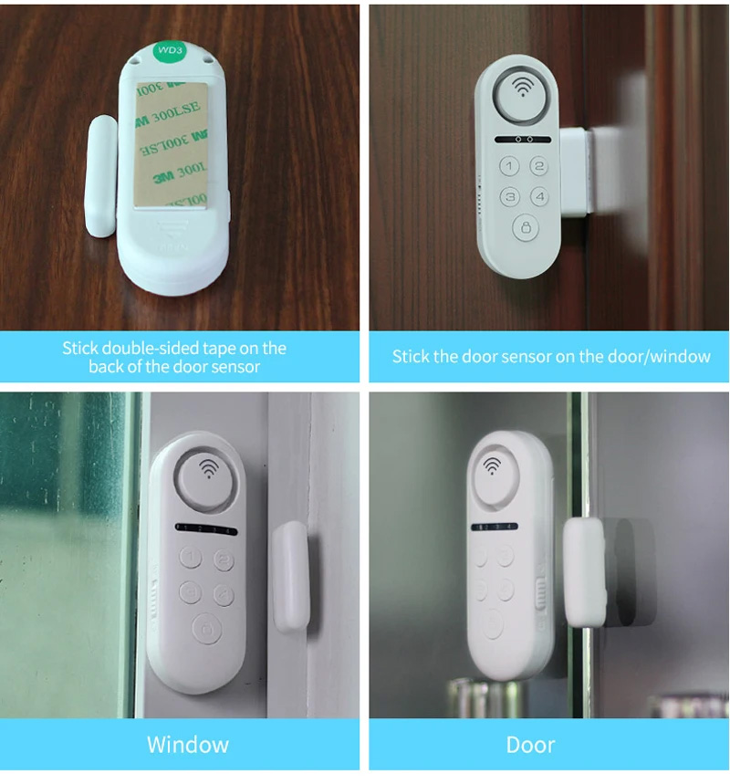 Alarme de porte magnétique à distance de de contrôle à distance de fenêtre  de sirène de de sécurité à la maison, 1 commande à distance + 3 capteurs