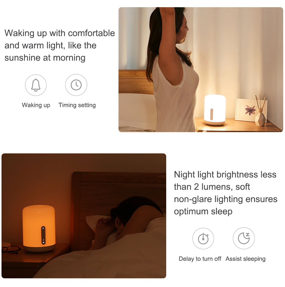 Xiaomi Mi Bedside Lamp 2 - Lampe avec diffusion accrue de la lumière,  lumière vive et tamisée