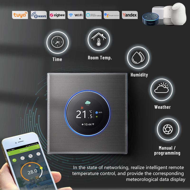 110-240V Prise de Thermostat sans Fil, Wireless Thermostat d’ambiance  programmable Intelligent avec Affichage Température et Heure Convient pour