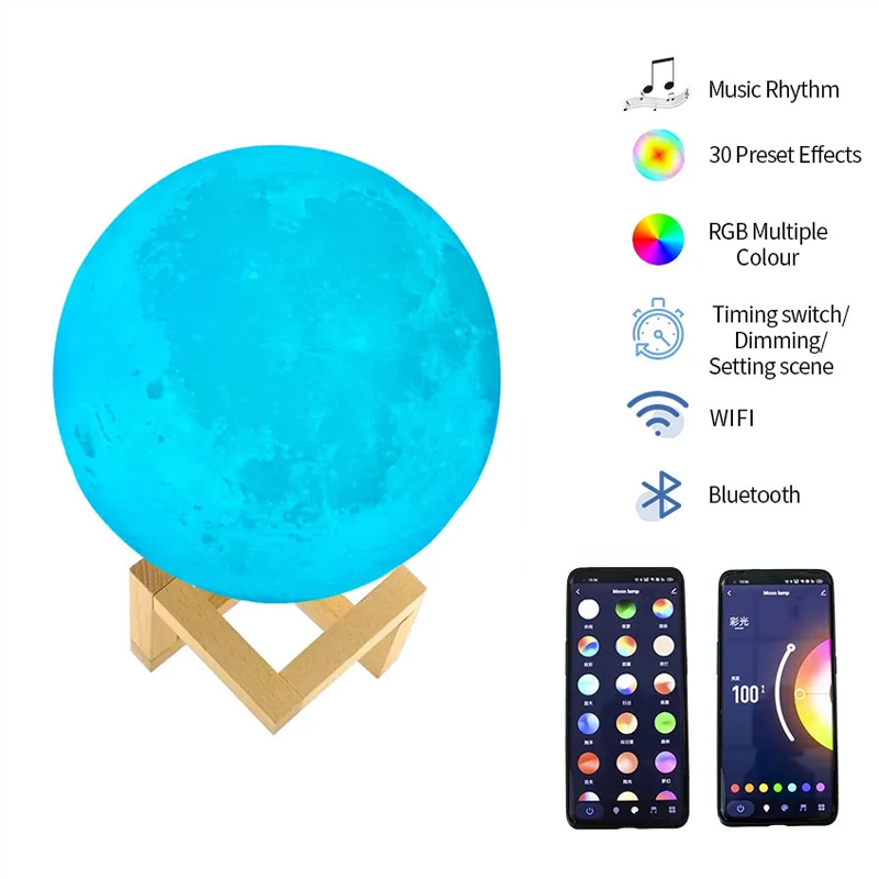  Moon Lamp Galaxy Night Light for Kids, 16 Million Colors with  Phone APP & Remote & Touch Control & USB Rechargeable & Bluetooth Speaker,  Smart 3D Printed Lunar Lamp Birthday Gift