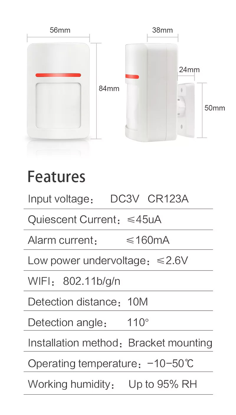 1pc Sensor De Movimiento PIR Infrarrojo Inalámbrico WiFi Tuya, Alarma De  Sonido Y Luz De 110dB, Alertas De La Aplicación Smart Life, Detector De  Movim